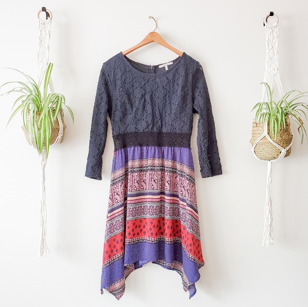 MIAMI Black Lace Top Handkerchief Hem Dress